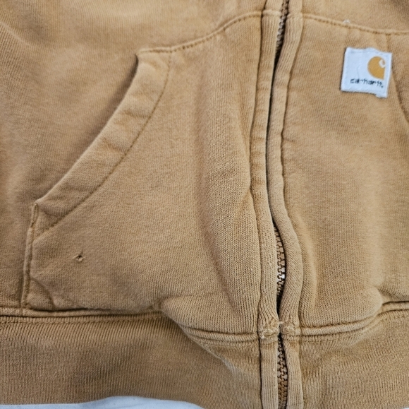 Carhartt Camel Distressed Full Zipper Hooded Sweatshirt Size 3T Toddler - Picture 6 of 10